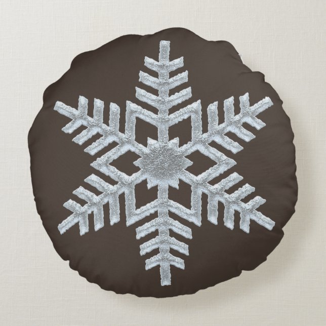 Snowflake Woodland Brown God jul, fryst Rund Kudde (Baksidan)