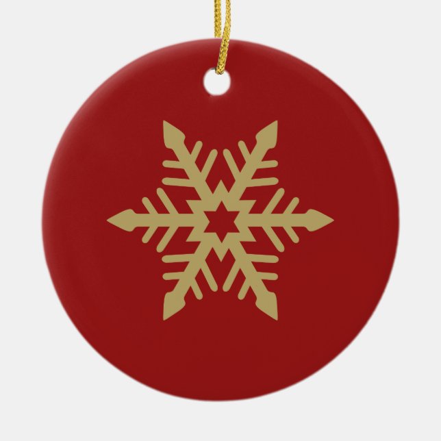 Snowflakedesignguld på rött julgransprydnad keramik (Framsidan)