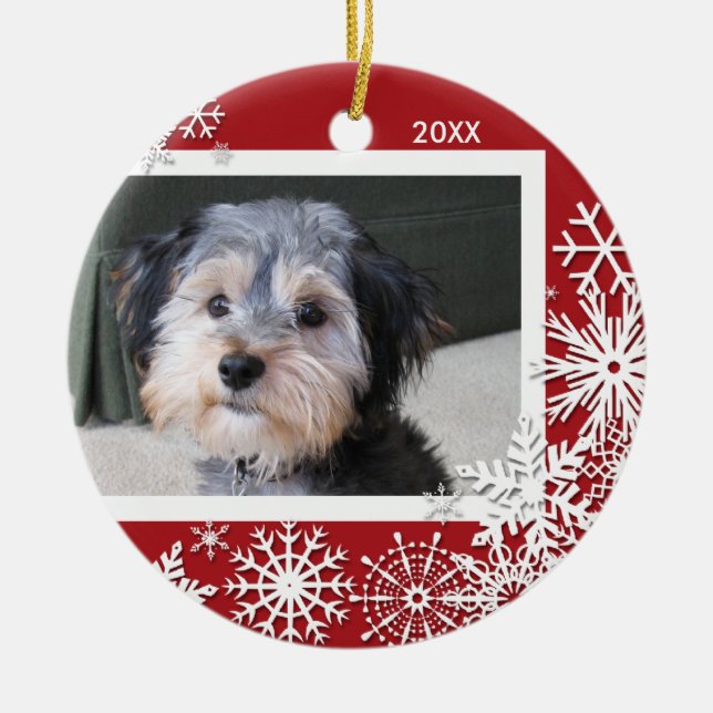 Snowflakefotoram för jul julgransprydnad keramik (Framsidan)