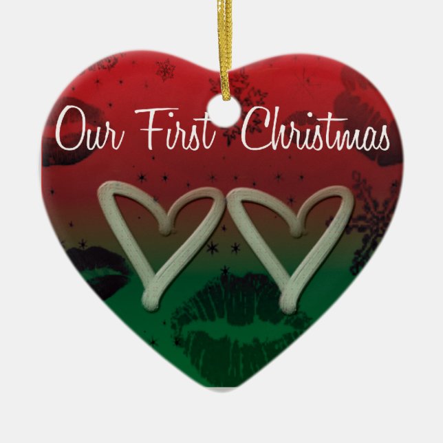Snowflakekärlekprydnad - vår första jul julgransprydnad keramik (Framsidan)