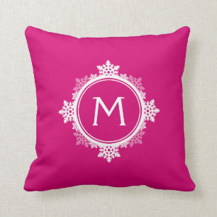 SnowflakekranMonogram i Fuchsia rosor & vit Kudde