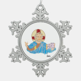 SnowflakeOrnament : Herre Jesus Kristus Snöflinga Pewter Julgransprydnad