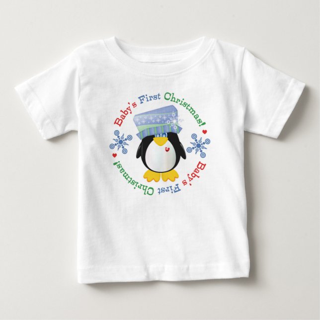 Snowflakepingvinbaby första jul t-shirt (Framsida)