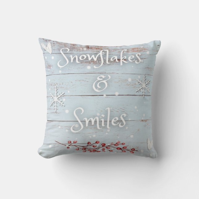 Snowflakes and Smiles Decretive Pillow Kudde (Framsida)