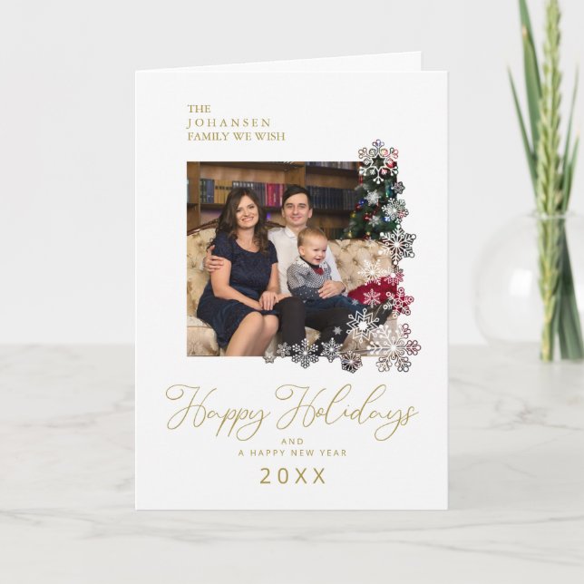 Snowflakes Frame Happy Holidays Christmas Family Helgkort (Framsida)