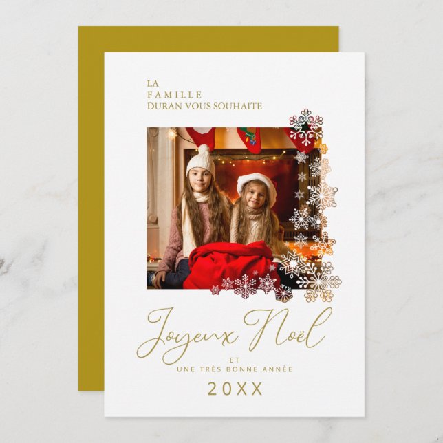 Snowflakes French Modern Elegant Chic Christmas Julkort (Fram/baksida)