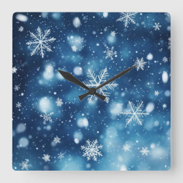 Snowflakes in the Night – Winter Wall Clock Fyrkantig Klocka