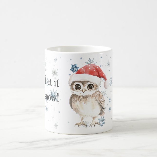 Snowflakes Let it snow Owl Christmas Red Santa Hat Kaffemugg (Center)