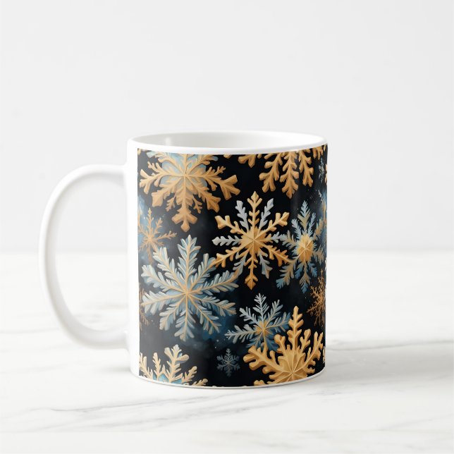  Snowflakes Magic Christmas Black Gold Blue Kaffemugg (Vänster)