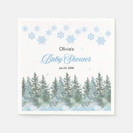 Snowflakes Pine Trees Winter Baby Shower  Pappersservett