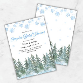 Snowflakes Pine Trees Winter Couples Baby Shower Inbjudningar