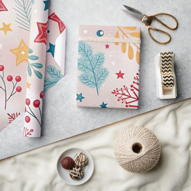 snowflakes poinsettias holly berries holidays  presentpapper (Hantverk)