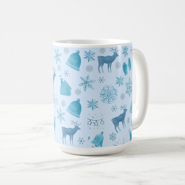 Snowflakes, Reindeer & Elegant Holiday Design Kaffemugg (Framsida höger)