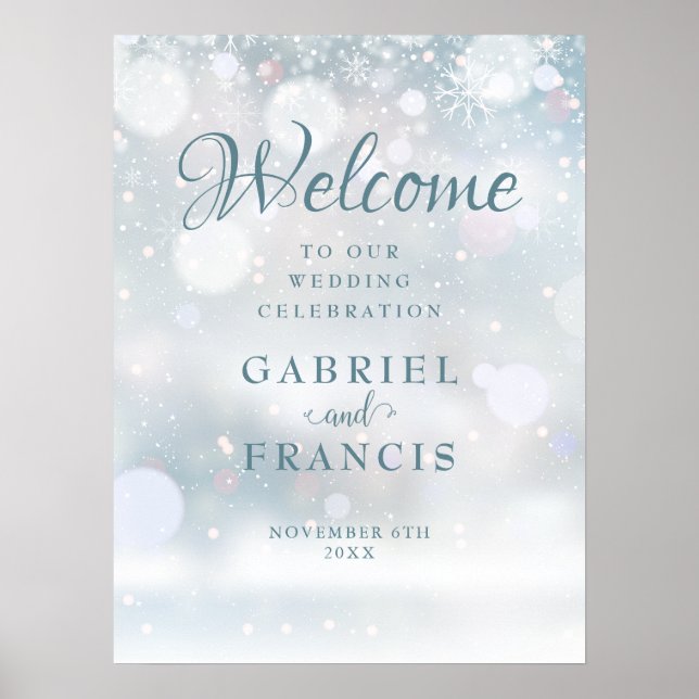 Snowflakes Winter Wedding Welcome Sign Poster (Framsidan)