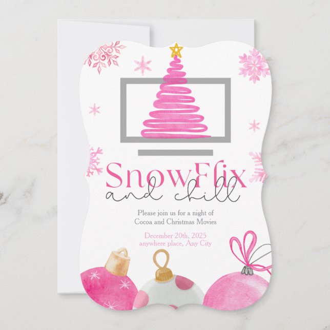 SnowFlix and Chill Christmas Movie Invitation Inbjudningar (Framsida)