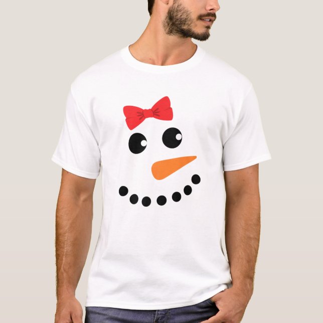 Snowgirl Costume Red Bow Girl Snowman Face Matchin T Shirt (Framsida)