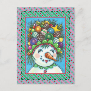 SNOWGIRL I CHRISTMAS PARTY HAT, ORNADER HELG VYKORT