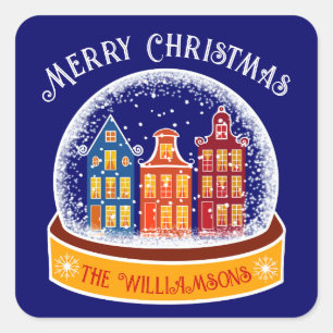 Snowglobe Amsterdam Village jul Fyrkantigt Klistermärke