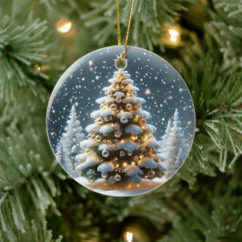 Snowglobe med Julgran i Snö Julgransprydnad Keramik