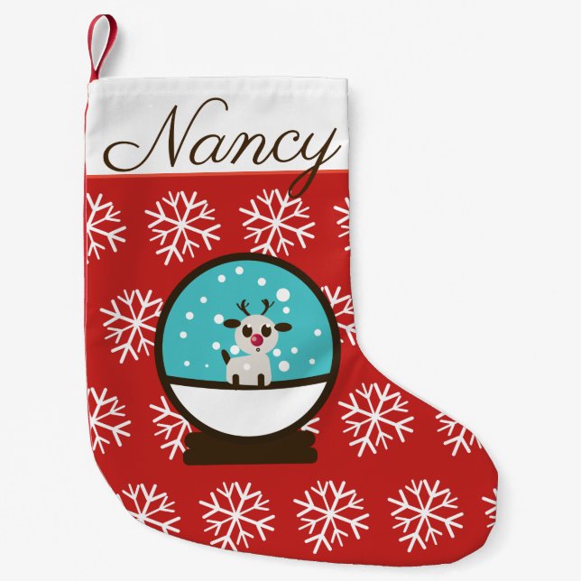 Snowglobe Reindeer med Snöflingor Liten Julstrumpa (Framsidan)