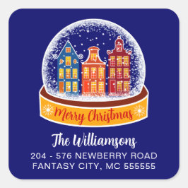 Snowglobe-Returadressen i julbyn Fyrkantigt Klistermärke