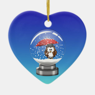 snowglobe uggla julgransprydnad keramik