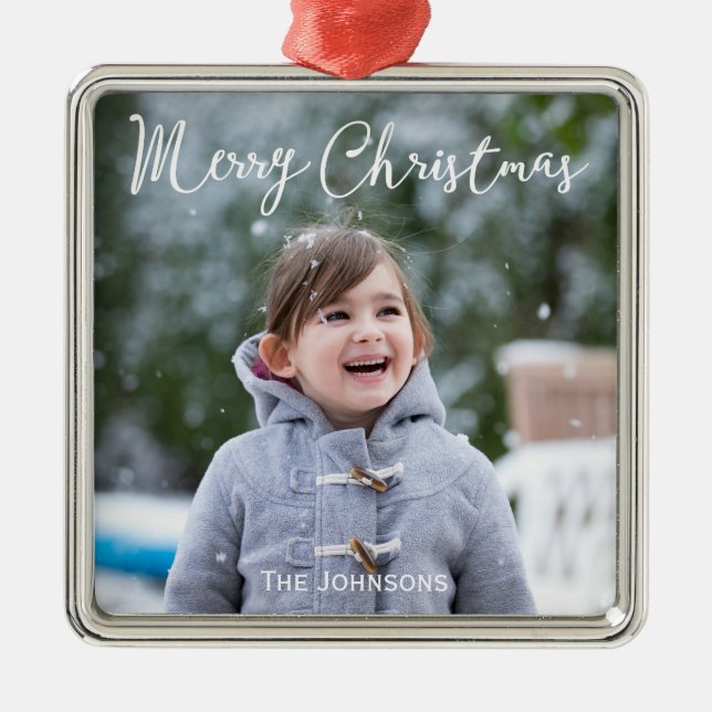 Snowing Photo jul Premium Square Ornament (Framsidan)