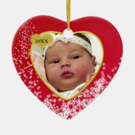 Snowjullröd Baby Heart-foto Julgransprydnad Keramik