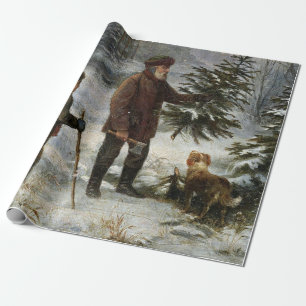 Snowlandskapet i vintagen Familjen Julgran Presentpapper