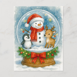 Snowman and Friends Christmas Snow Globe Postcard Helg Vykort