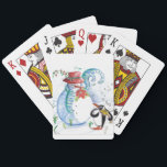 SNOWMAN AND PENGUIN'S WINTER SERENADE SPEL KORT<br><div class="desc">Whimsical, colorful original pastel painting in blue white red colors, snowman and penguin playing violin in winter snow with red flowers, flourishes.by Bulgan Lumini (c)</div>