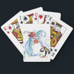 SNOWMAN AND PENGUIN'S WINTER SERENADE SPEL KORT<br><div class="desc">Whimsical, colorful original pastel painting in blue white red colors, snowman and penguin playing violin in winter snow with red flowers, flourishes.by Bulgan Lumini (c)</div>