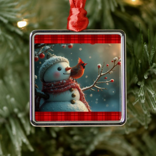 Snowman and the cardinal julgransprydnad metall (Träd)