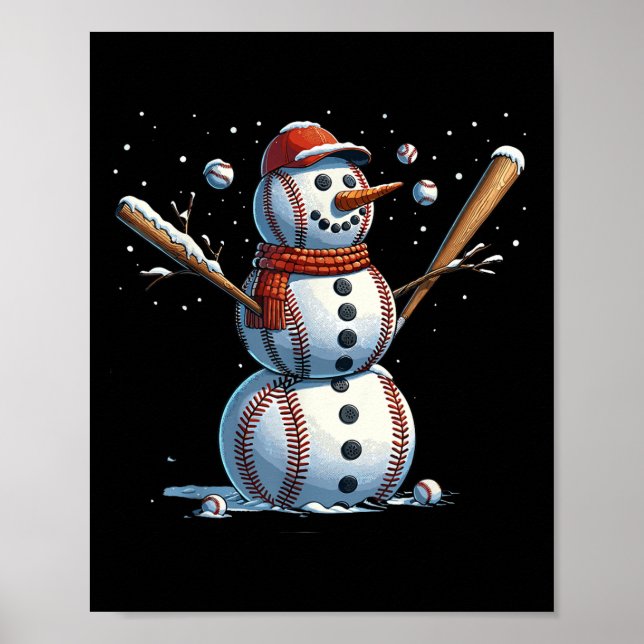 Snowman Baseball Christmas Winter  Poster (Framsidan)