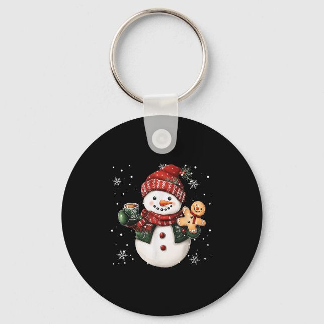 Snowman Beanie Coffee Latte Ginggerbread Merry Chr Nyckelring (Framsida)