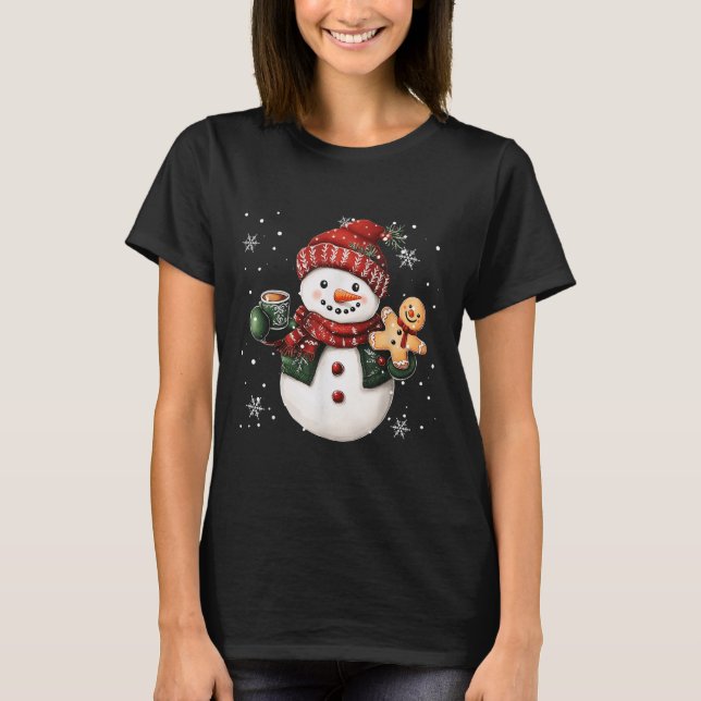 Snowman Beanie Coffee Latte Ginggerbread Merry Chr T Shirt (Framsida)