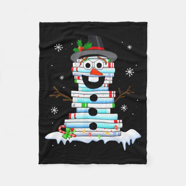 Snowman Book Stack Librarian Book Lover Christmas  Fleecefilt (Framsidan)