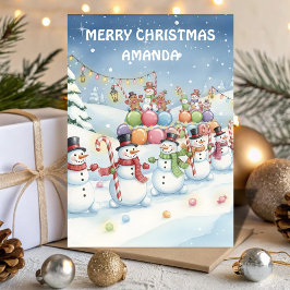 Snowman Candy Parade Kids Christmas Card Helgkort