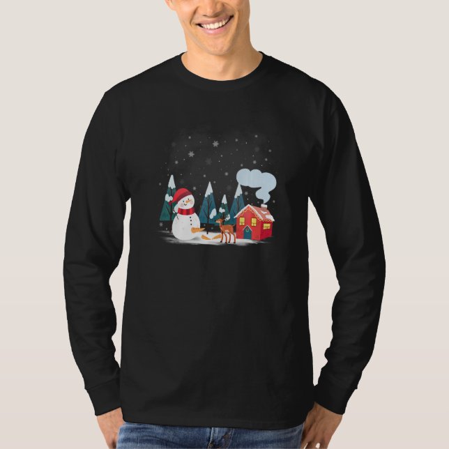 Snowman Carrot Tail Ugly Christmas   Humorous T Shirt (Framsida)