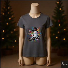 Snowman Cheers Wine Paint Splatter Art T Shirt