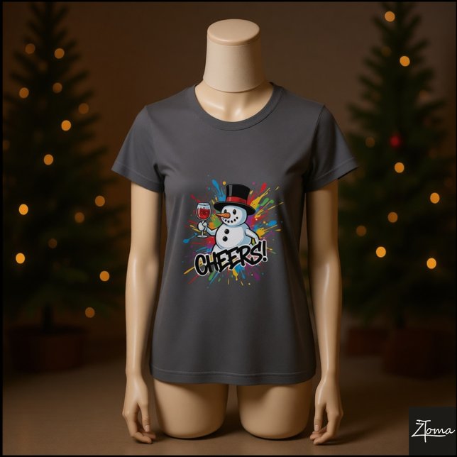 Snowman Cheers Wine Paint Splatter Art T Shirt (Skapare uppladdad)