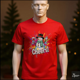 Snowman Cheers Wine Paint Splatter Art T Shirt