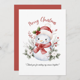 Snowman Christmas Flat Thank You Card Tack Kort