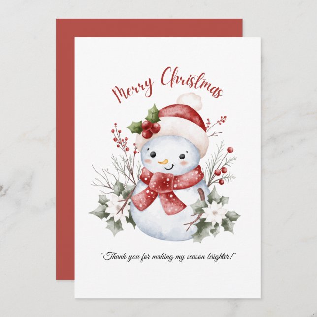 Snowman Christmas Flat Thank You Card Tack Kort (Fram/baksida)