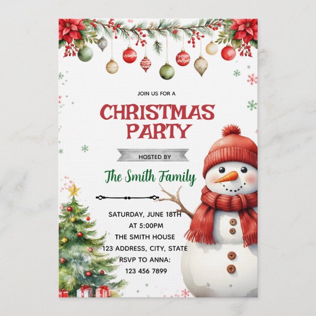  Snowman Christmas Party Invitation Inbjudningar (Framsida)