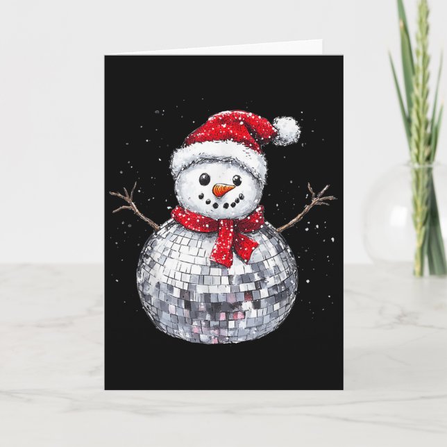 Snowman Christmas Retro Santa Hat Disco Ball Match Kort (Framsida)