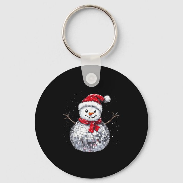 Snowman Christmas Retro Santa Hat Disco Ball Match Nyckelring (Framsida)
