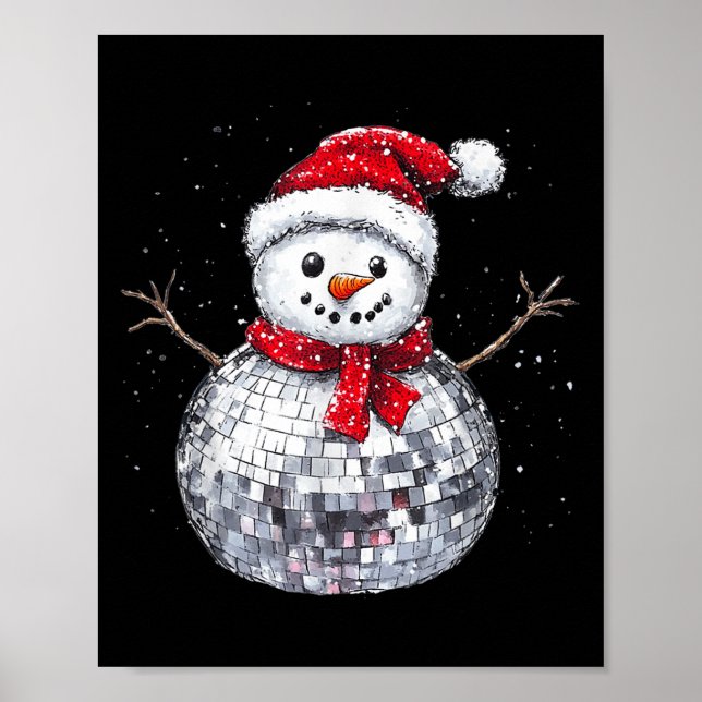 Snowman Christmas Retro Santa Hat Disco Ball Match Poster (Framsidan)