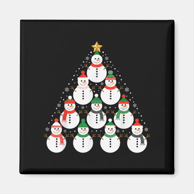 Snowman Christmas Tree Lights Santa Hat Family Xma Magnet (Framsidan)