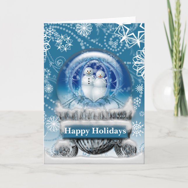 Snowman Couple Christmas Snow Globe Photo Template Helgkort (Framsida)